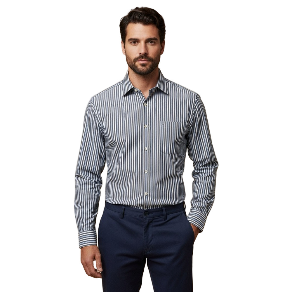 Johnston & Murphy Navy and White Striped Button-Down Dress Shirt Size L